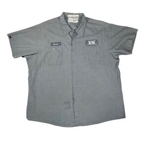 Aramark Mens 2XLR Work Shirt Gray Check Henry Brown Automotive "Benito" Patch